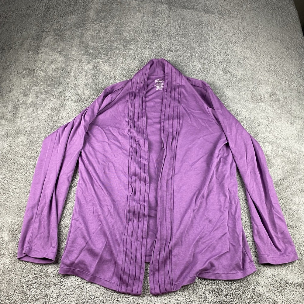 LL Bean Open Front Cardigan Top Womens Medium Petite Purple